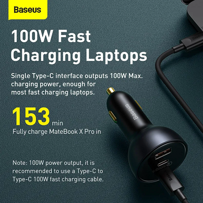 Автомобильное зарядное устройство Baseus 160W Qualcomm® Quick Charge 5 Technology 2 USB-C+USB-A с кабелем - фото 6 - id-p181502925