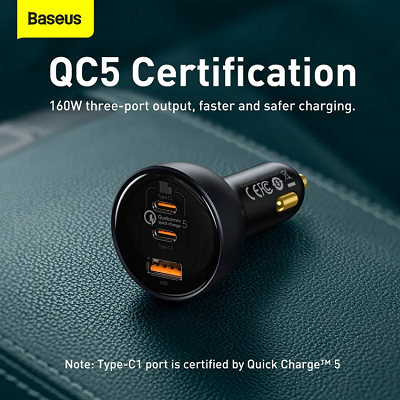 Автомобильное зарядное устройство Baseus 160W Qualcomm® Quick Charge 5 Technology 2 USB-C+USB-A с кабелем - фото 9 - id-p181502925