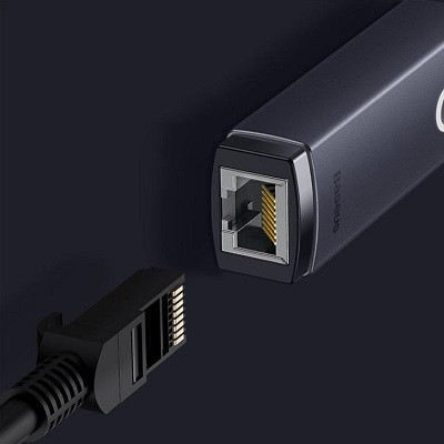 Сетевой адаптер Baseus Lite Series Ethernet Adapter Type-C to RJ45 LAN Port (1000Mbps) (WKQX000301) черный - фото 3 - id-p181502926