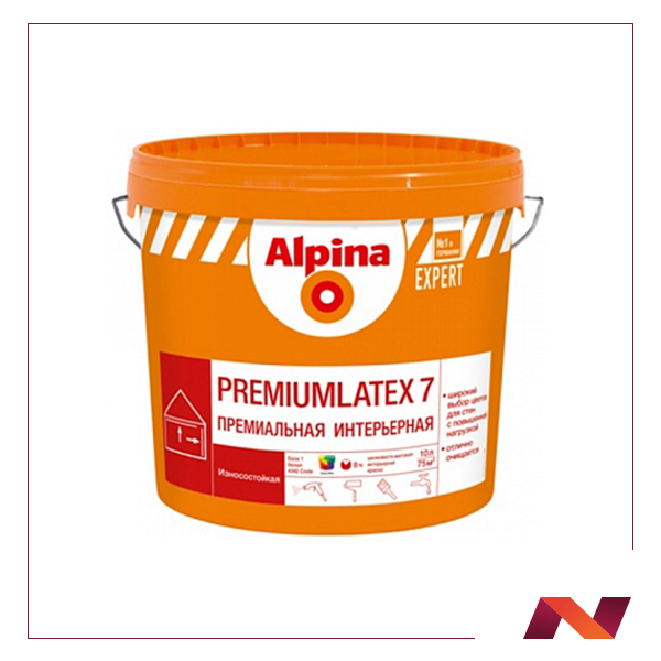 Краска ВД-ВАЭ Alpina EXPERT Premiumlatex 7 База 1, белая, 10 л / 14,4 кг - фото 1 - id-p181535603