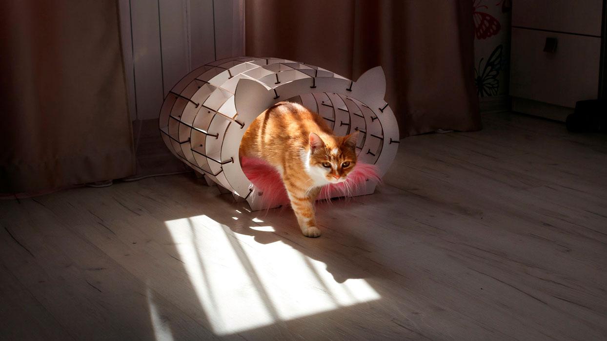 Домик для кота «Кошкин дом» белый каркас (розовый мех) - фото 9 - id-p181540827