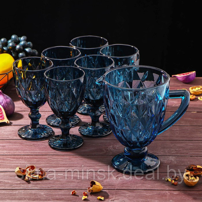 Набор питьевой из стекла «Круиз», 7 предметов: кувшин 1,1 л, бокалы 300 мл, 6 шт, цвет синий - фото 1 - id-p181562209