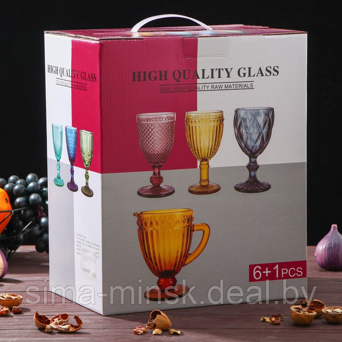 Набор питьевой из стекла «Круиз», 7 предметов: кувшин 1,1 л, бокалы 300 мл, 6 шт, цвет розовый - фото 6 - id-p181562211