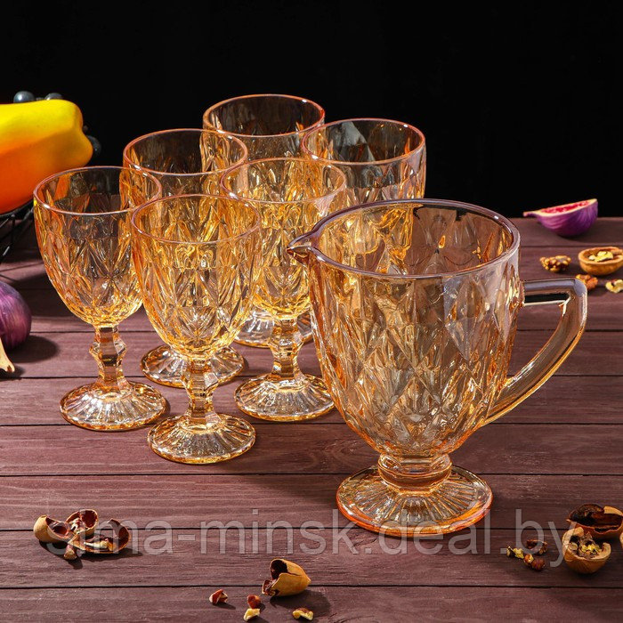 Набор питьевой из стекла «Круиз», 7 предметов: кувшин 1,1 л, бокалы 300 мл, 6 шт, цвет золотой - фото 1 - id-p181562213