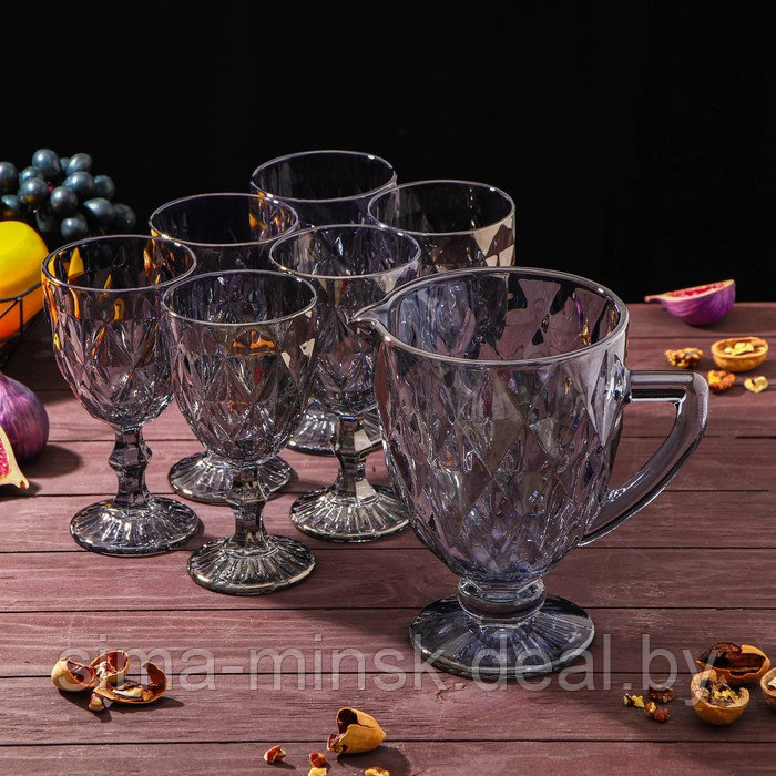 Набор питьевой из стекла «Круиз», 7 предметов: кувшин 1,1 л, бокалы 300 мл, 6 шт, цвет серый - фото 1 - id-p181562214