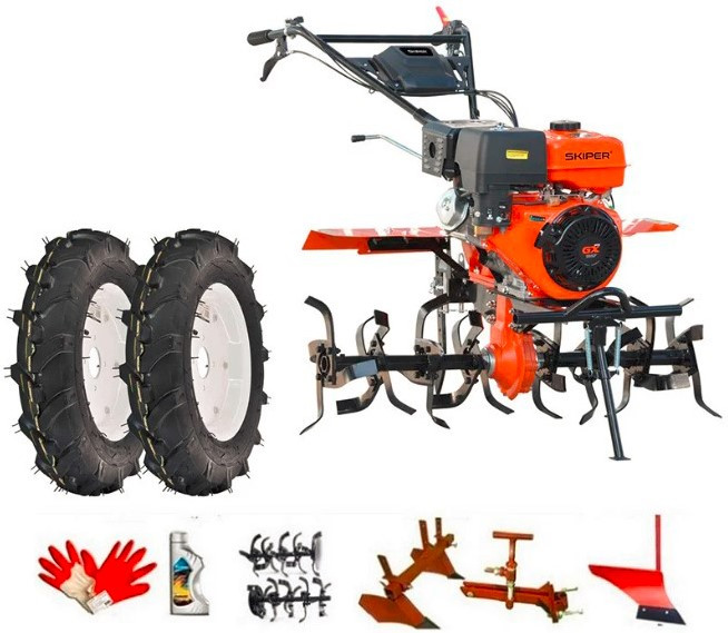 Мотоблок SKIPER SP-1800S (колеса 6х12) + Фреза + Сцепка, Плуг, Окучник ...