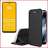 Чехол-книга + защитное стекло 9d для Samsung Galaxy A03s (черный) SM-A037