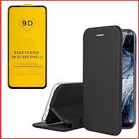 Чехол-книга + защитное стекло 9d для Huawei P20 Lite (черный)