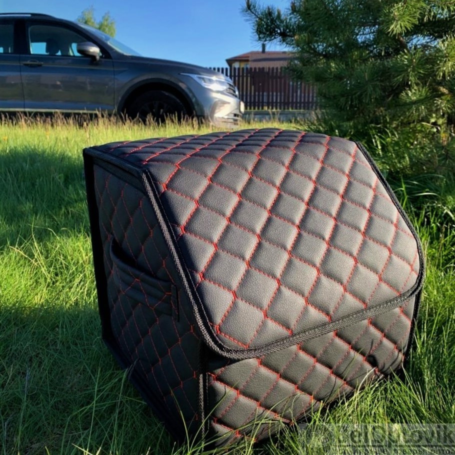 Автомобильный органайзер Кофр в багажник Premium CARBOX Усиленные стенки (размер 30х30см) Черный с красной - фото 9 - id-p181585339