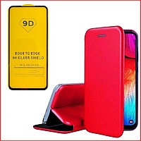 Чехол-книга + защитное стекло 9d для Huawei P20 Lite (красный) ANE-LX1