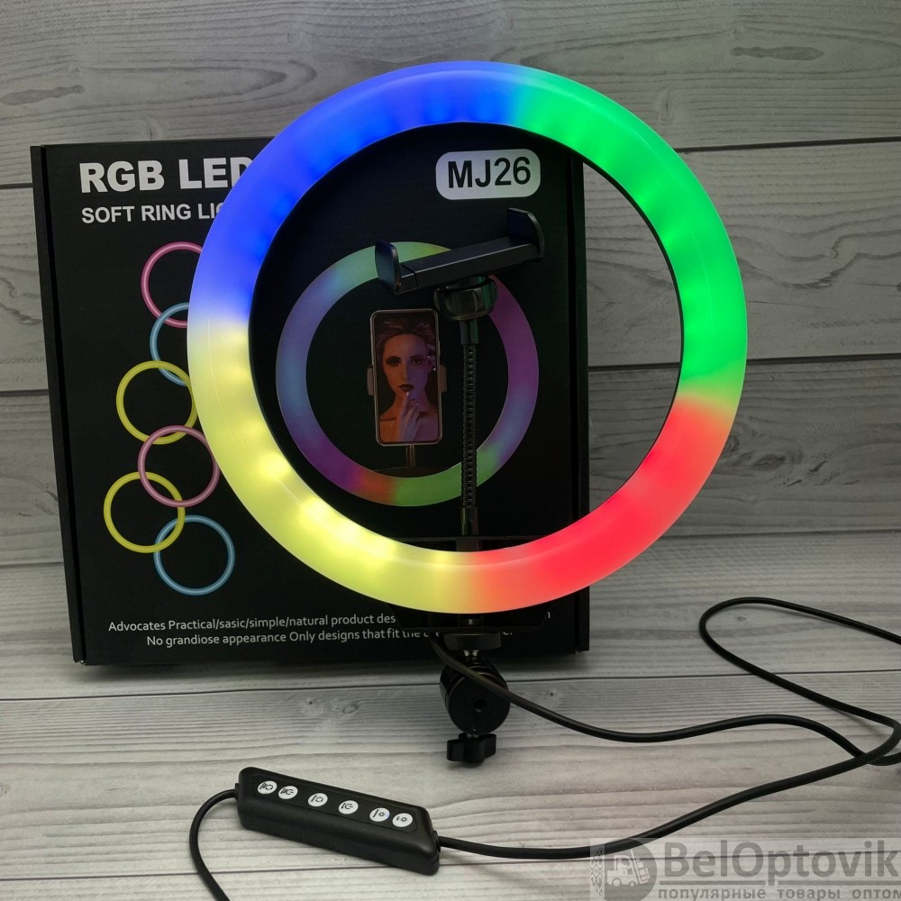 Разноцветная кольцевая RGB RL-13 лампа с МУЛЬТИ-режимами 32 см Штатив 216 см - фото 5 - id-p181590688