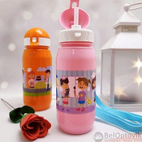 Бутылочка с трубочкой для воды и других напитков серия КК0419 Профессии WOWBOTTLES с ремешком для прогулок,