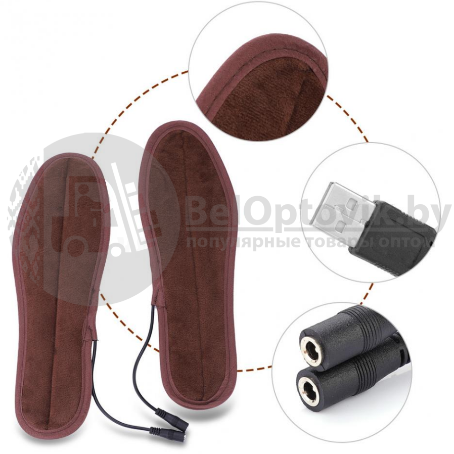Мягкие согревающие стельки с электроподогревом, зарядка USB (от 220V стационарно или Powerbank в движении) - фото 10 - id-p181588667