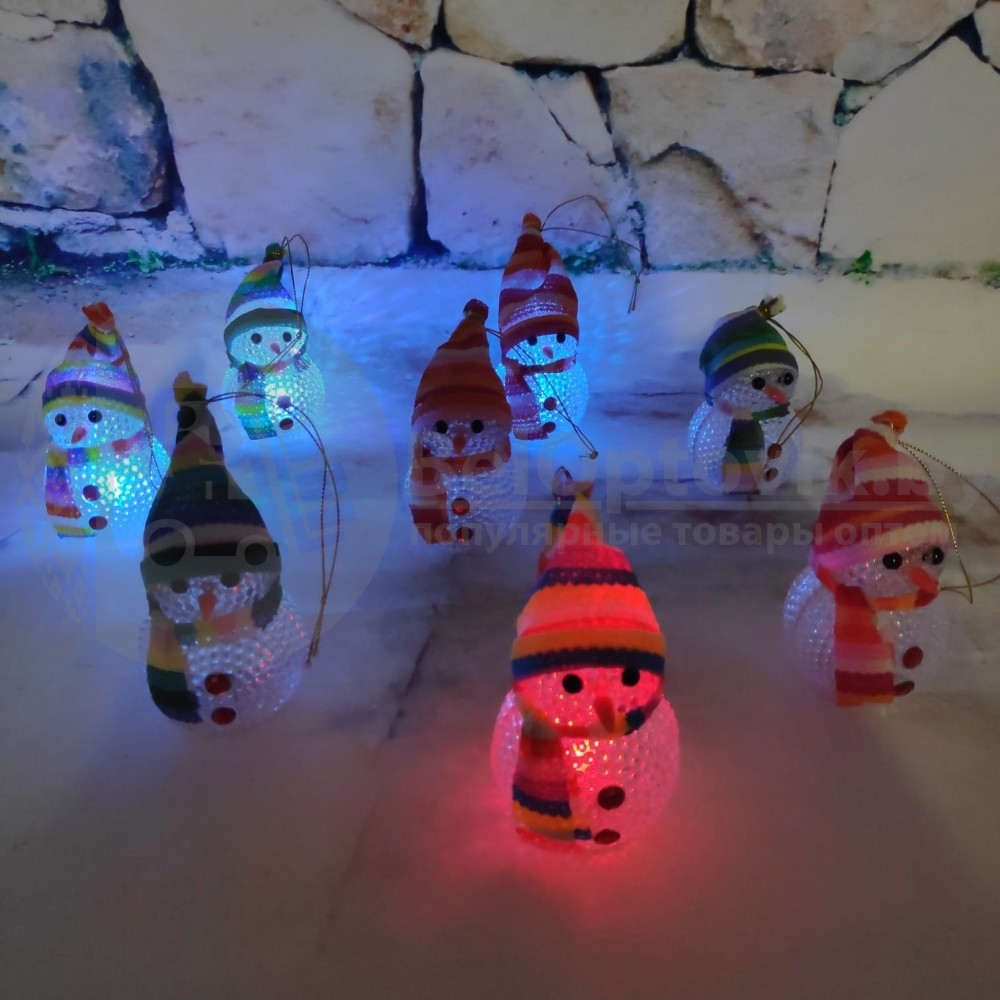 Новогоднее украшение Светящиеся снеговики, высота 10 см. в асс-те - фото 6 - id-p181596330