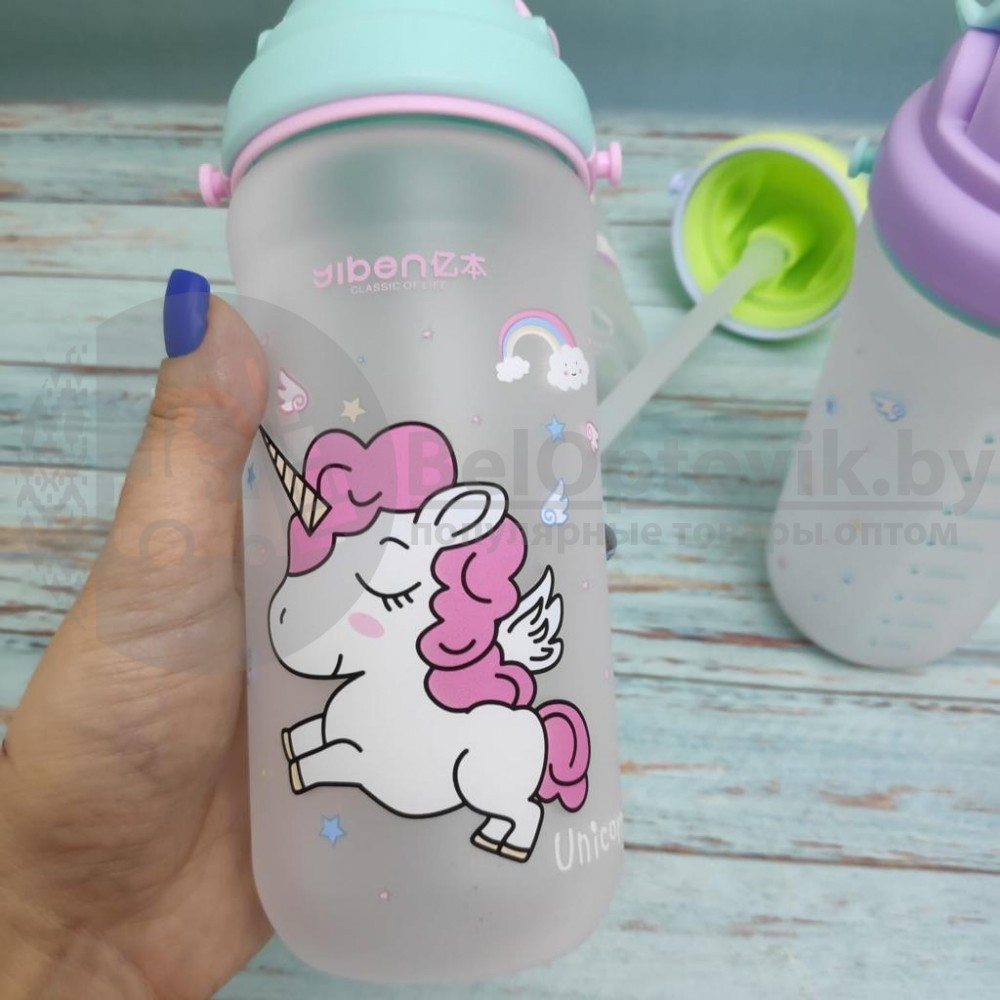 Пластиковая бутылка для воды и соков с трубочкой Единорог Unicorn. Поильник - непроливайка, 500 мл Розовая - фото 3 - id-p181590807