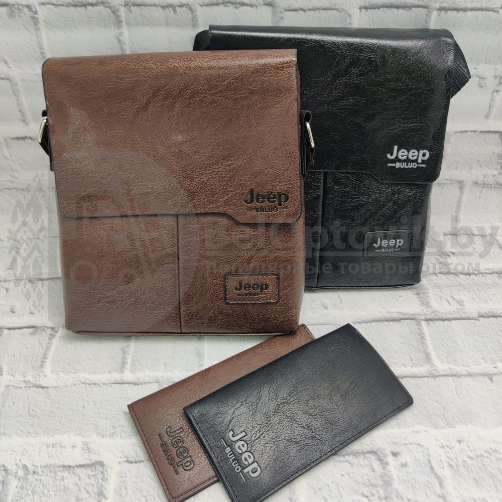 Мужская сумка JEEP BULUO 506 кошелёк в подарок Качество А Темно коричневая - фото 2 - id-p181594297