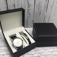 Подарочный набор 2 в 1 мужские кварцевые часы и браслет Модель 1, фото 1