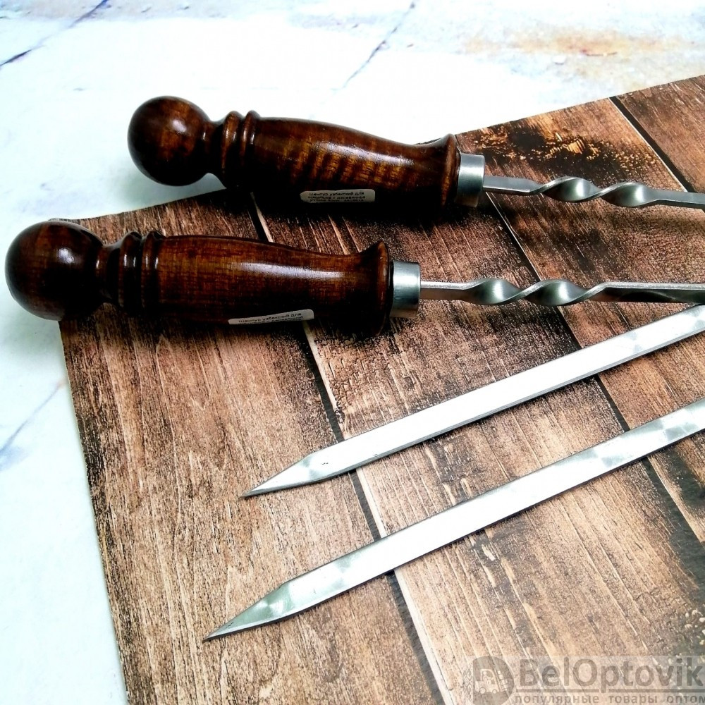 Кованный шампур узбекский для шашлыка с деревянной ручкой, 50 см (1 шт.) - фото 2 - id-p181585901