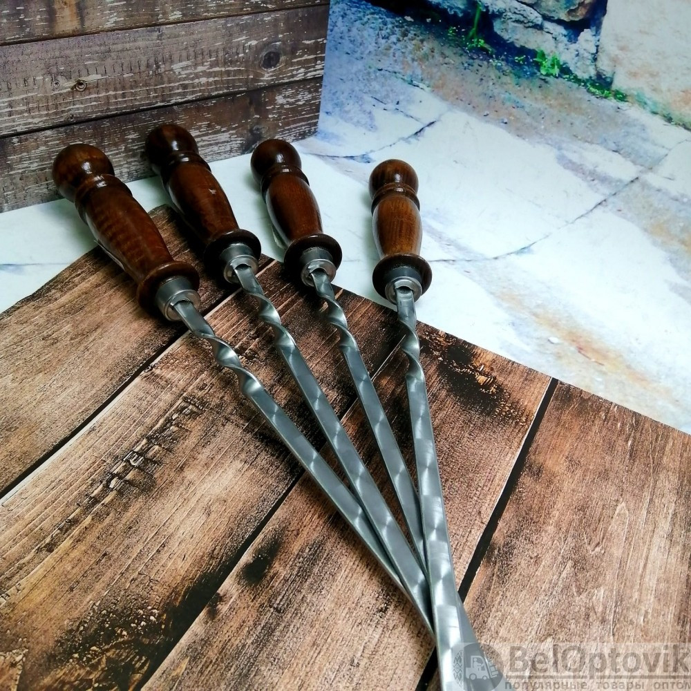 Кованный шампур узбекский для шашлыка с деревянной ручкой, 50 см (1 шт.) - фото 4 - id-p181585901