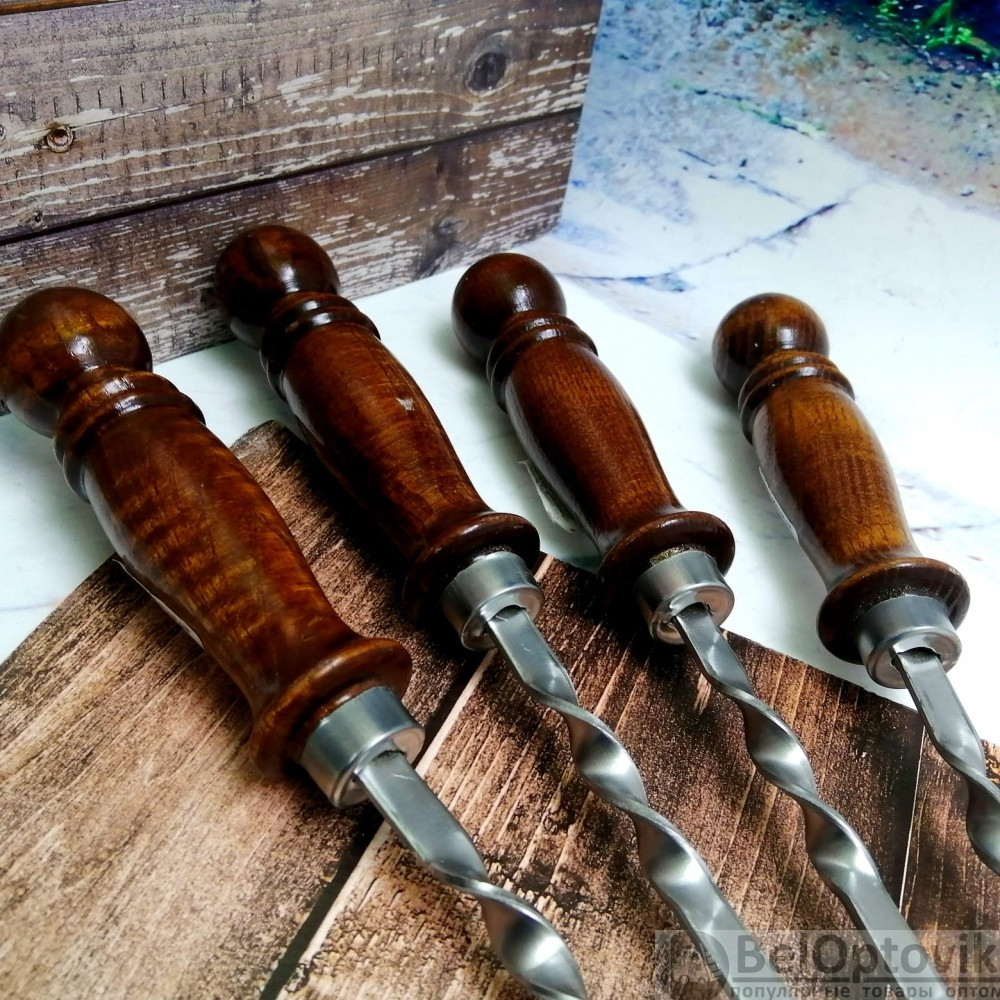 Кованный шампур узбекский для шашлыка с деревянной ручкой, 50 см (1 шт.) - фото 5 - id-p181585901