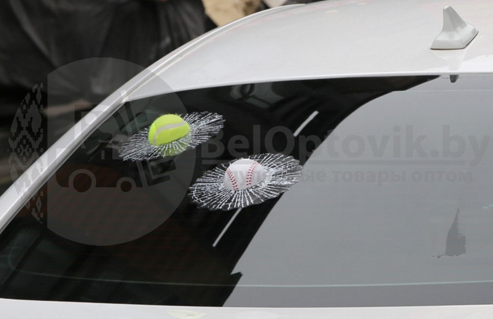 Разыграй друга Силиконовая 3D наклейка на автомобиль Разбитое стекло Теннисный мяч - фото 6 - id-p181596587