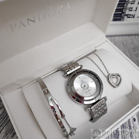 Подарочный набор Pandora (часы, подвеска-Сердце, браслет) Серебро с белым циферблатом, фото 1