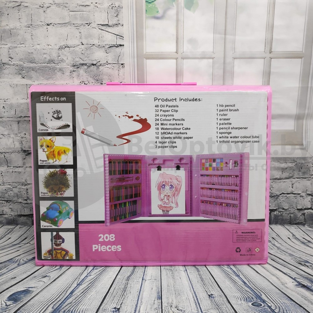 Набор для рисования (творчества) в чемоданчике The Best Gift For Kids с мольбертом, 176 предметов Розовый - фото 9 - id-p181594415