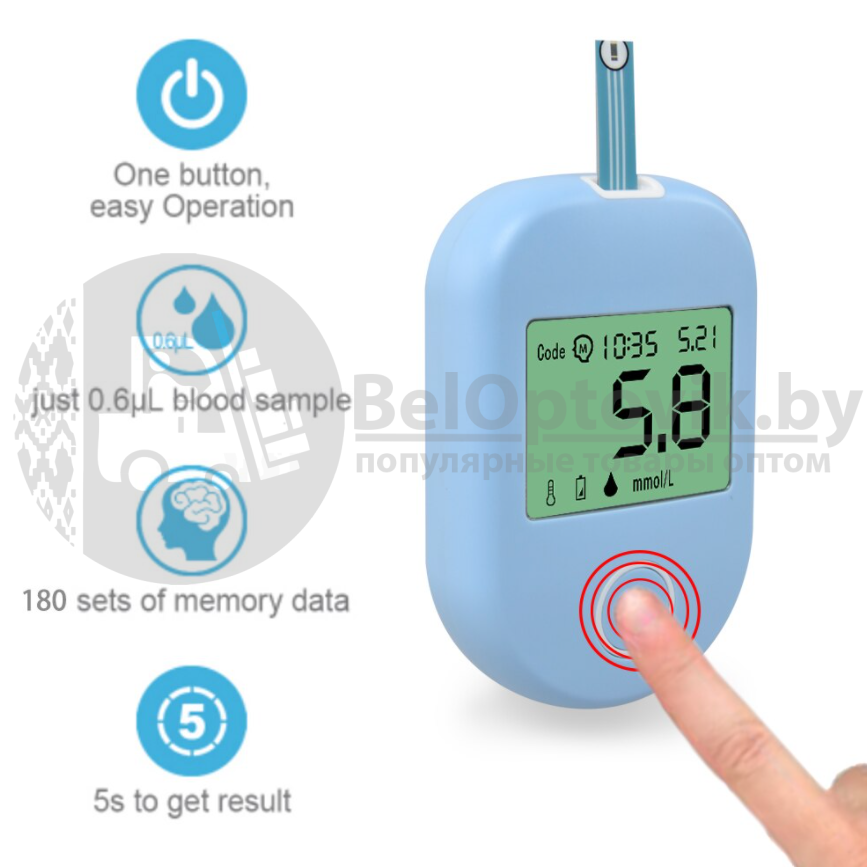 Глюкометр Blood Glucose Meter XG803 (для измерения уровня глюкозы в крови 50 ланцетов 50 тест-полосок) - фото 2 - id-p181586900