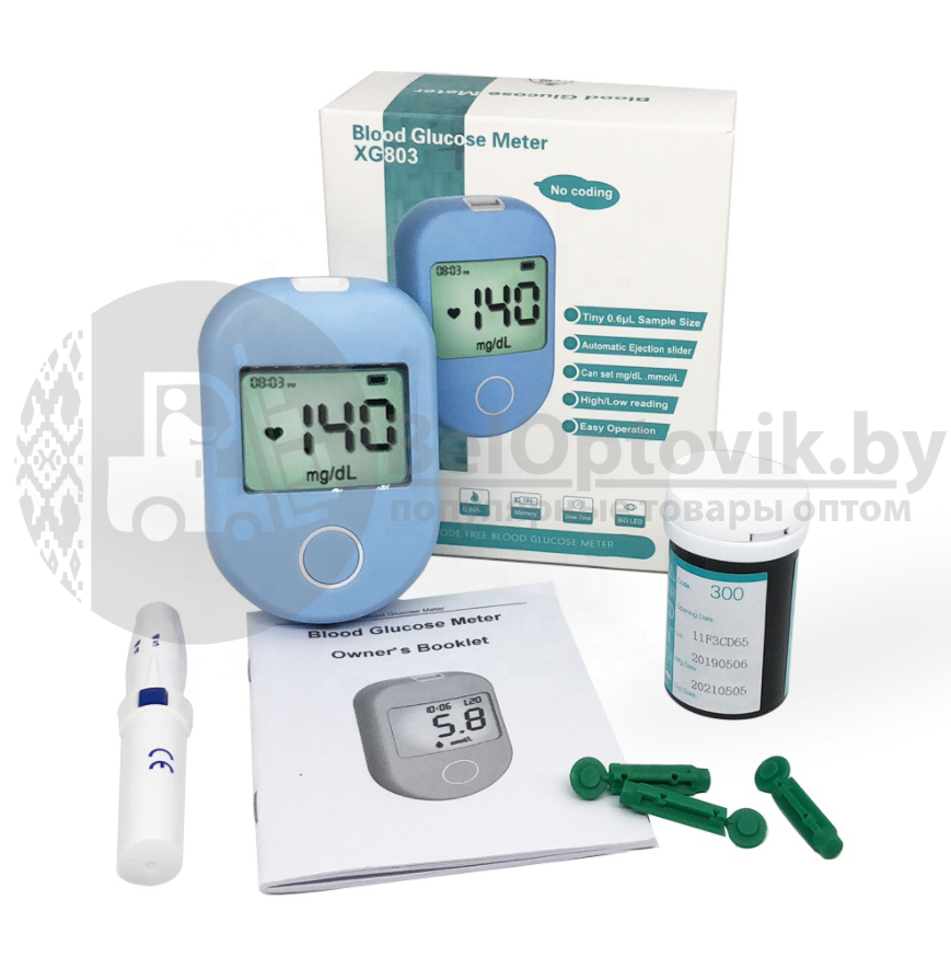 Глюкометр Blood Glucose Meter XG803 (для измерения уровня глюкозы в крови 50 ланцетов 50 тест-полосок) - фото 4 - id-p181586900