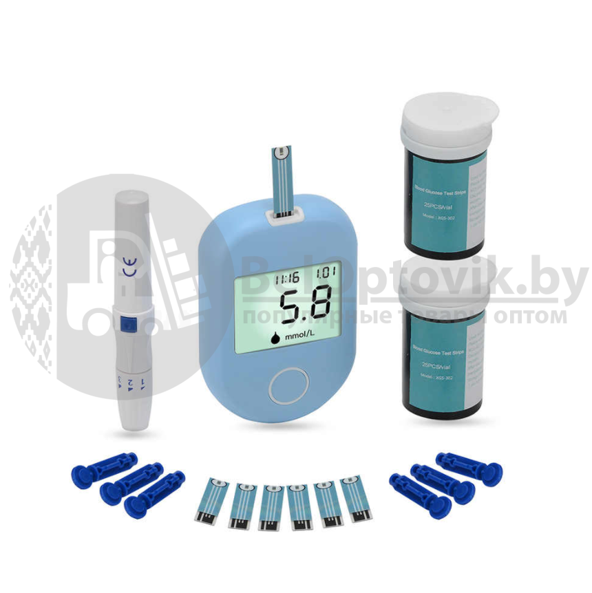 Глюкометр Blood Glucose Meter XG803 (для измерения уровня глюкозы в крови 50 ланцетов 50 тест-полосок) - фото 5 - id-p181586900
