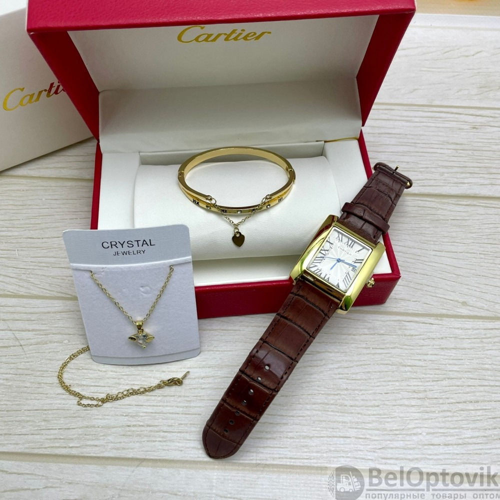 Акция Подарочный набор CartER (браслет, подвеска, часы) Золото, черный ремешок - фото 7 - id-p181585993