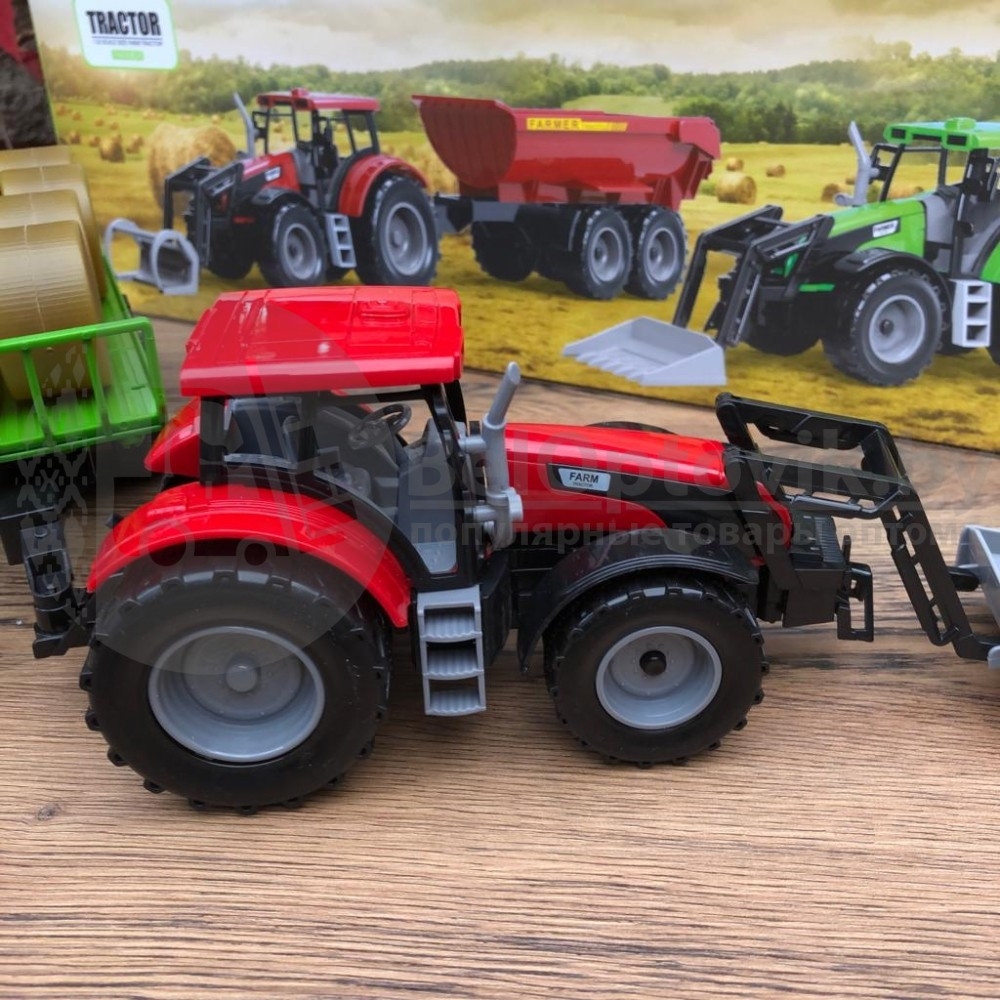 Модель трактора: Трактор уборочный с ковшом и стогами сена 1:32 Qunxing Toys 550-35A - фото 4 - id-p181591046