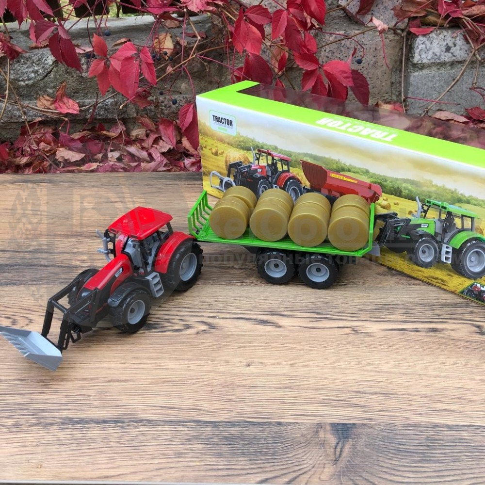 Модель трактора: Трактор уборочный с ковшом и стогами сена 1:32 Qunxing Toys 550-35A - фото 6 - id-p181591046