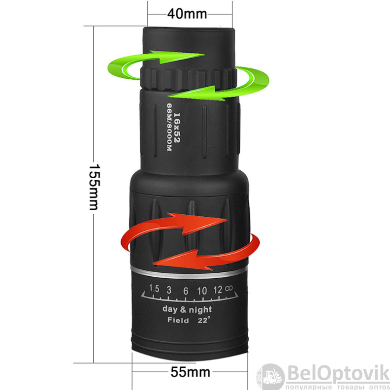 Монокуляр (монокль) Bushnell 16x52, 16 кратный зум, 8000 м, двойной фокус - фото 2 - id-p181595717