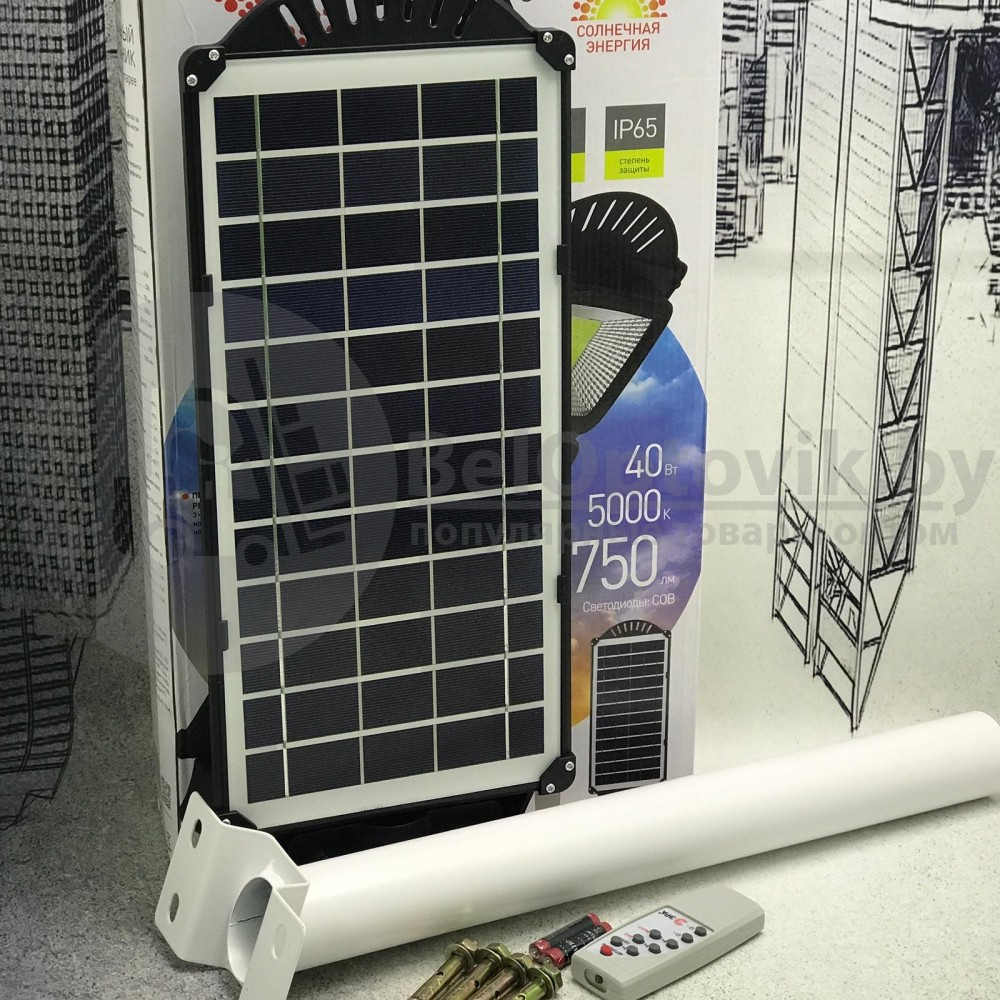 Светильник консольный уличный ЭРА на солнечной батарее ERAKSС40-02 с пультом ДУ,40 W, с датчик. движ., ПДУ, - фото 2 - id-p181589041