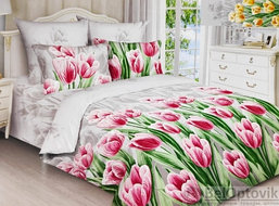Постельное белье, бязь Комплект двух спальный (175215 см 180215 см 7070-см -2 шт) Тюльпан красный Живые