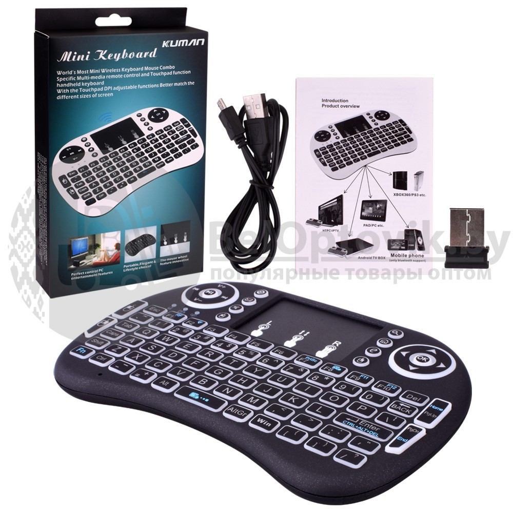 Беспроводная USB клавиатура джойстик с тачпадом для TV Mini Keyboard (клавиатура на русском и английском - фото 2 - id-p181593435