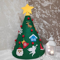 Елочка из фетра коническая с новогодними навесными игрушками Merry Christmas, высота 70 см