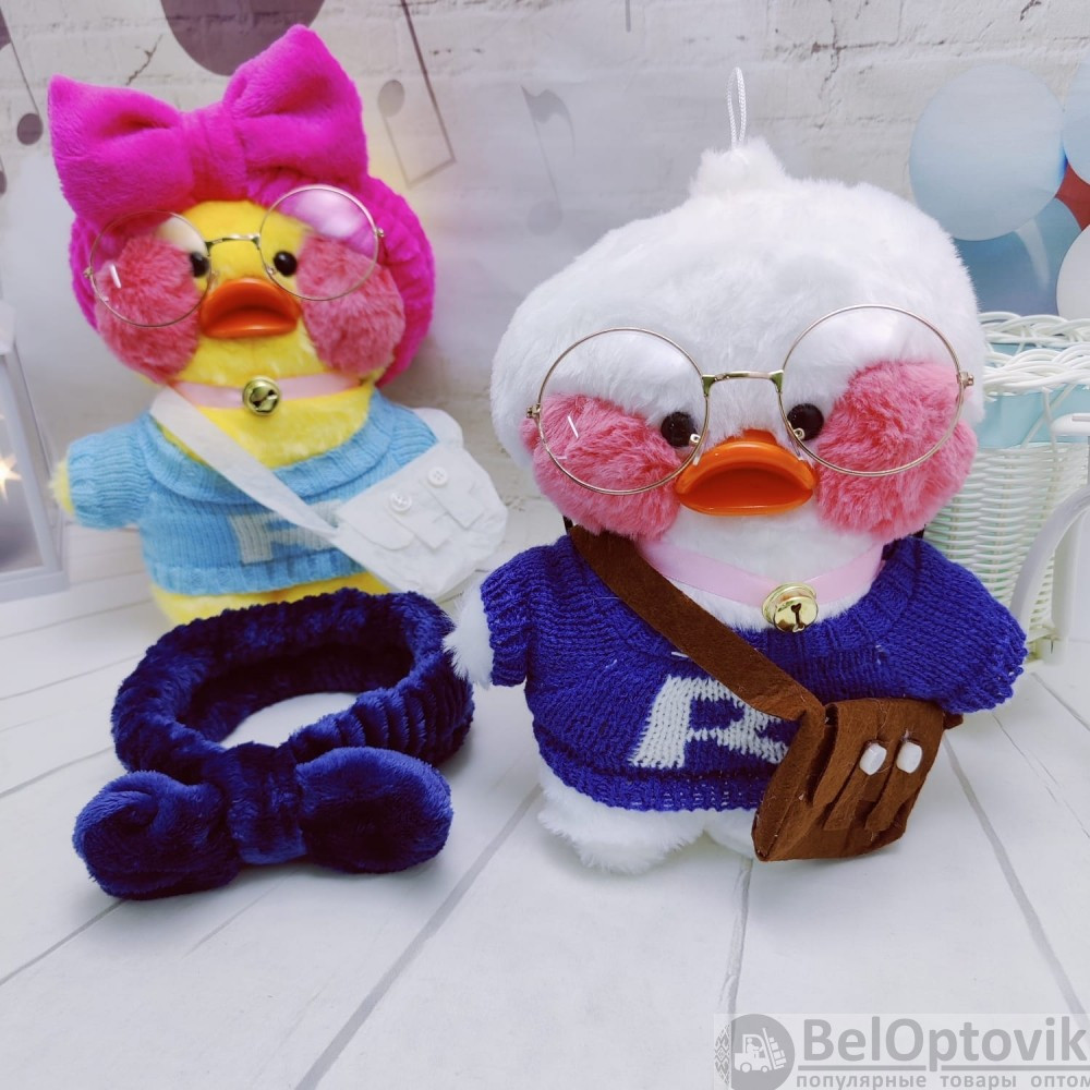 Мягкая игрушка уточка Лалафанфан (Lalafanfan duck), плюшевая уточка кукла в очках TikTok/ТикТок Синий свитер - фото 6 - id-p181586219