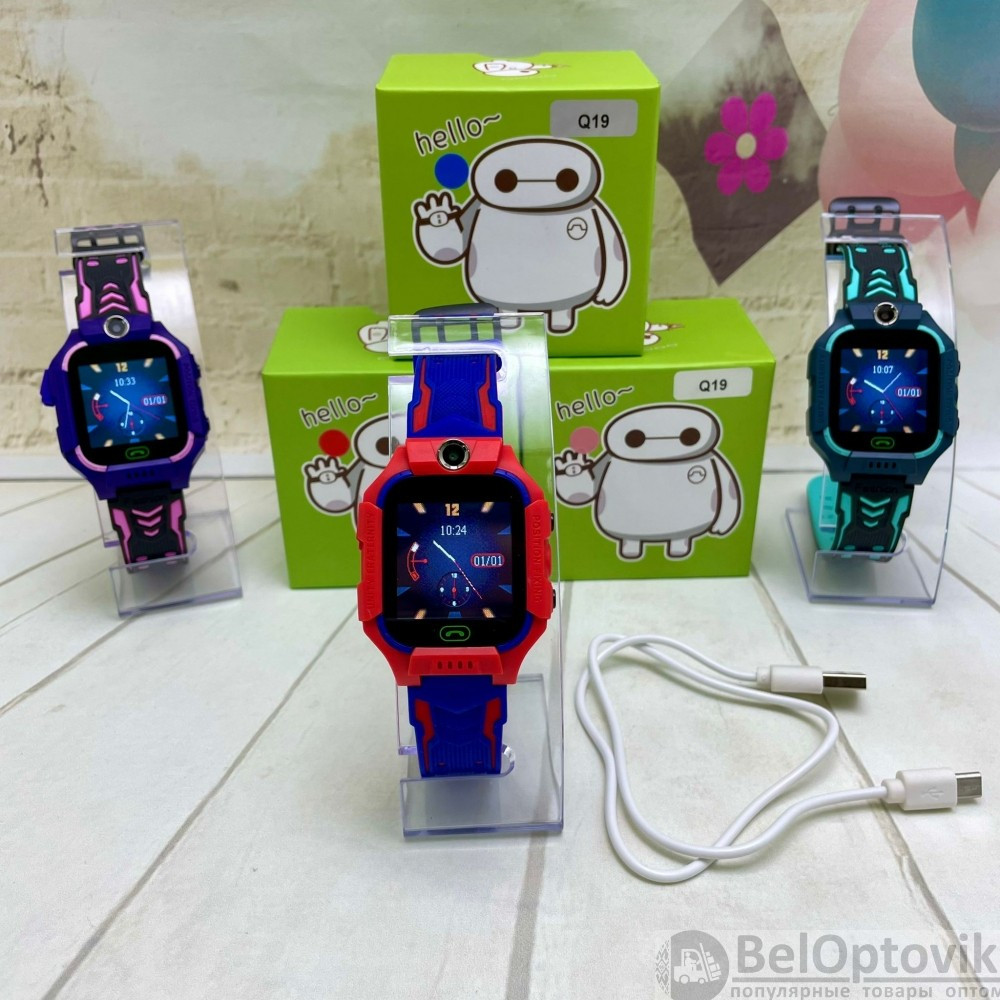 Детские умные часы Smart Baby Watch Q19 Красные с синим ремешком - фото 5 - id-p181586234