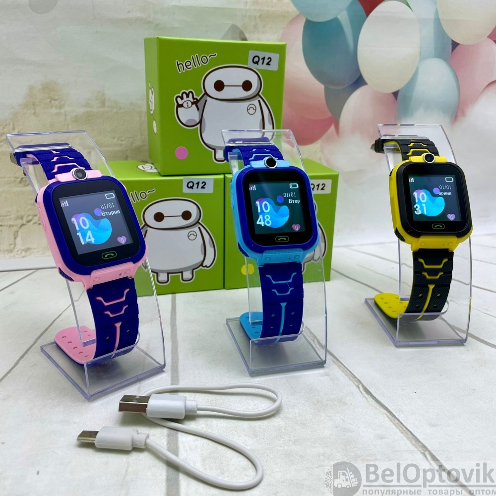 Детские умные часы Smart Baby Watch с gps Q12 Голубые с фиолетовым - фото 4 - id-p181586235