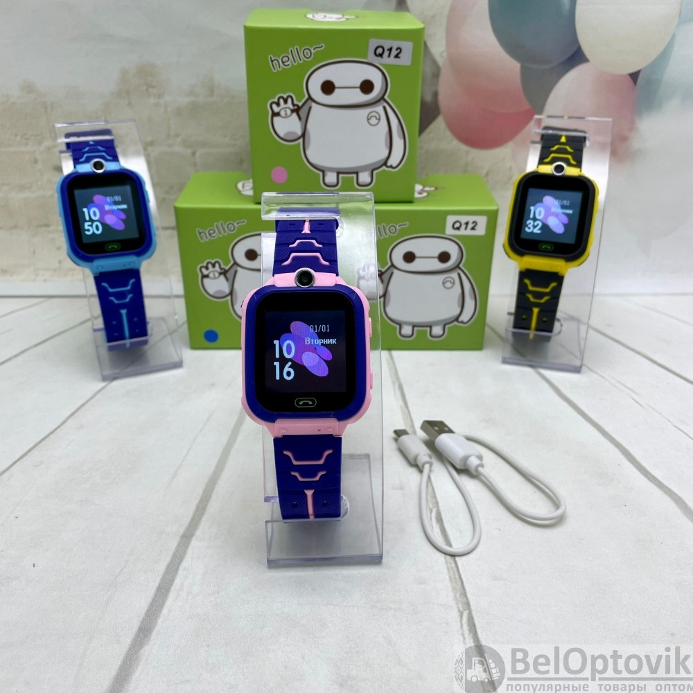 Детские умные часы Smart Baby Watch с gps Q12 Голубые с фиолетовым - фото 5 - id-p181586235