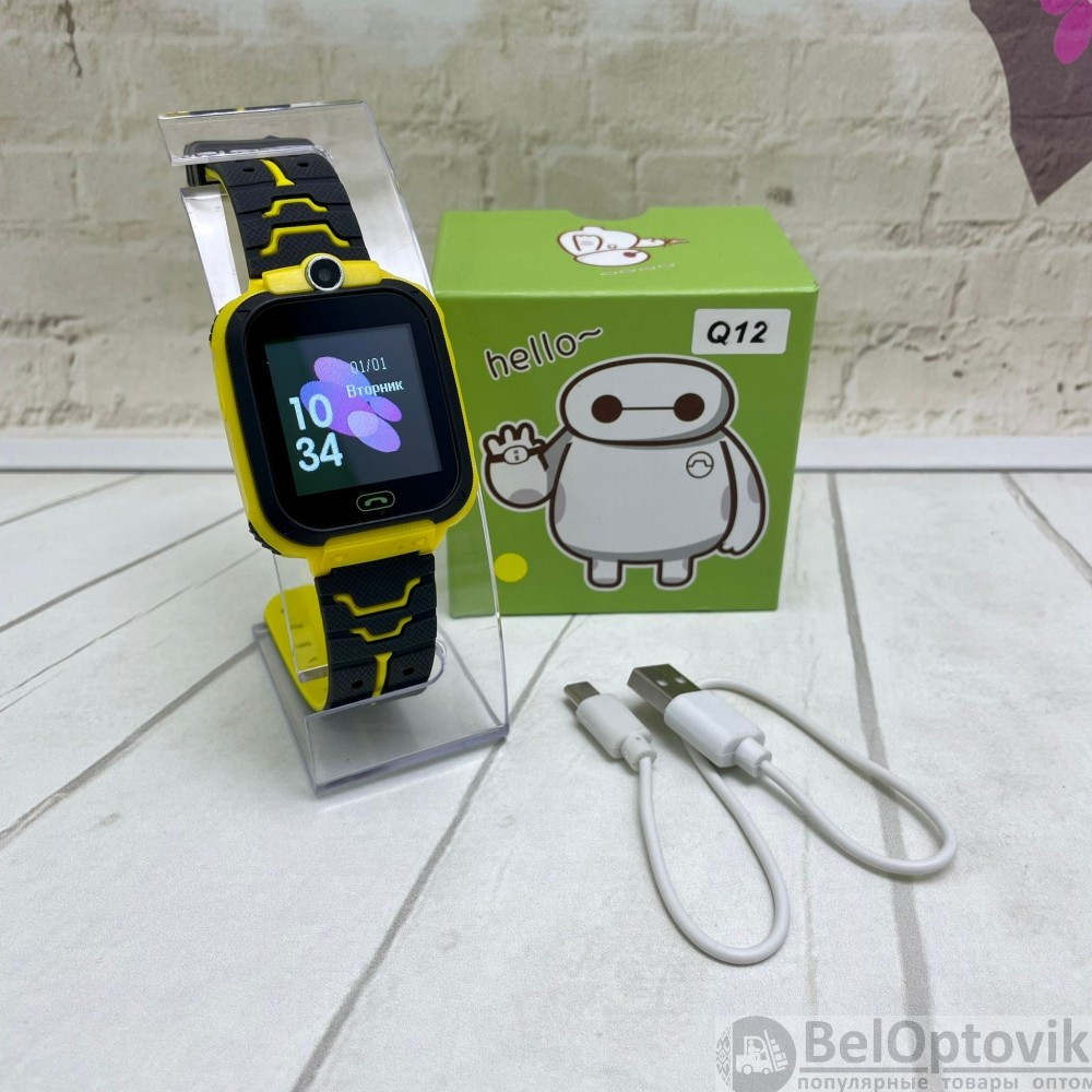 Детские умные часы Smart Baby Watch с gps Q12 Желтые с черным - фото 2 - id-p181586237