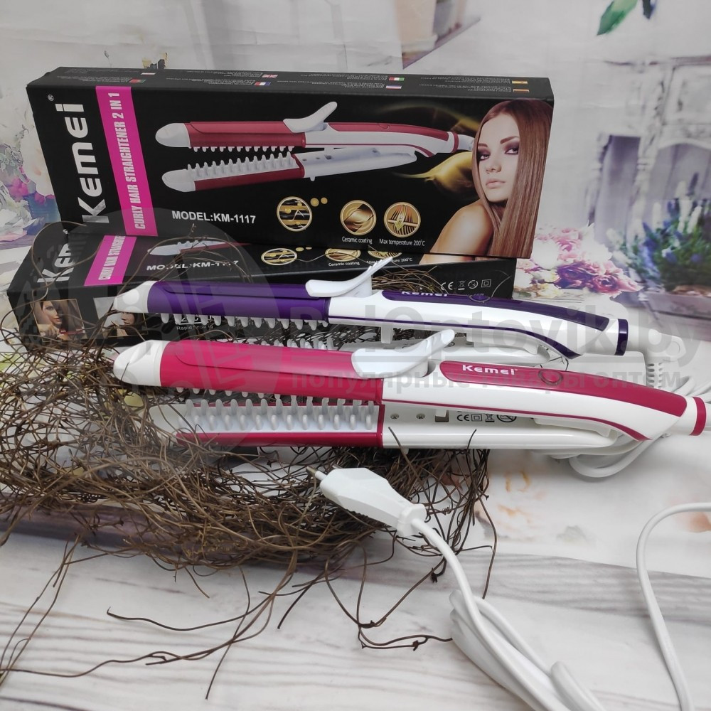 Электрический выпрямитель утюжок плойка для волос 2 в 1 Kemei КМ-1117, керамическое покрытие Фиолетовый корпус - фото 8 - id-p181591318