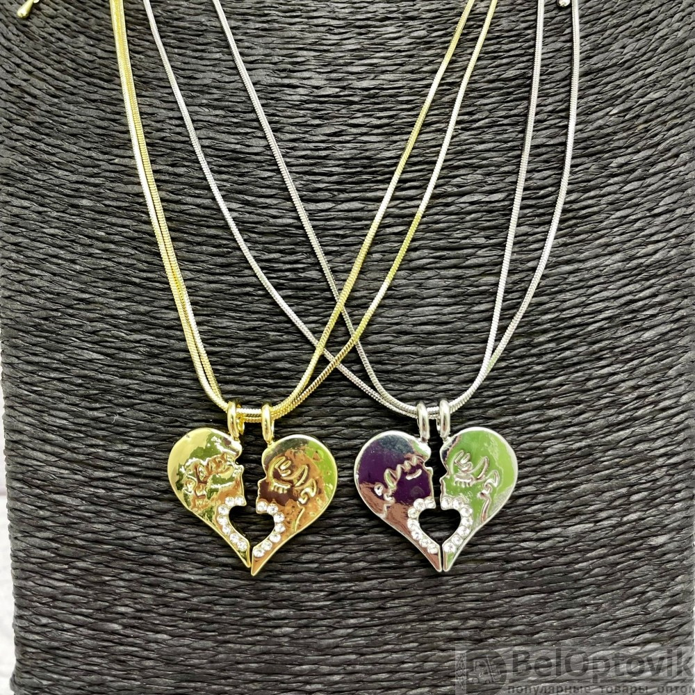 Парная подвеска Сердце на цепочках (2 цепочки, 2 половинки сердца) Золото - фото 5 - id-p181596116