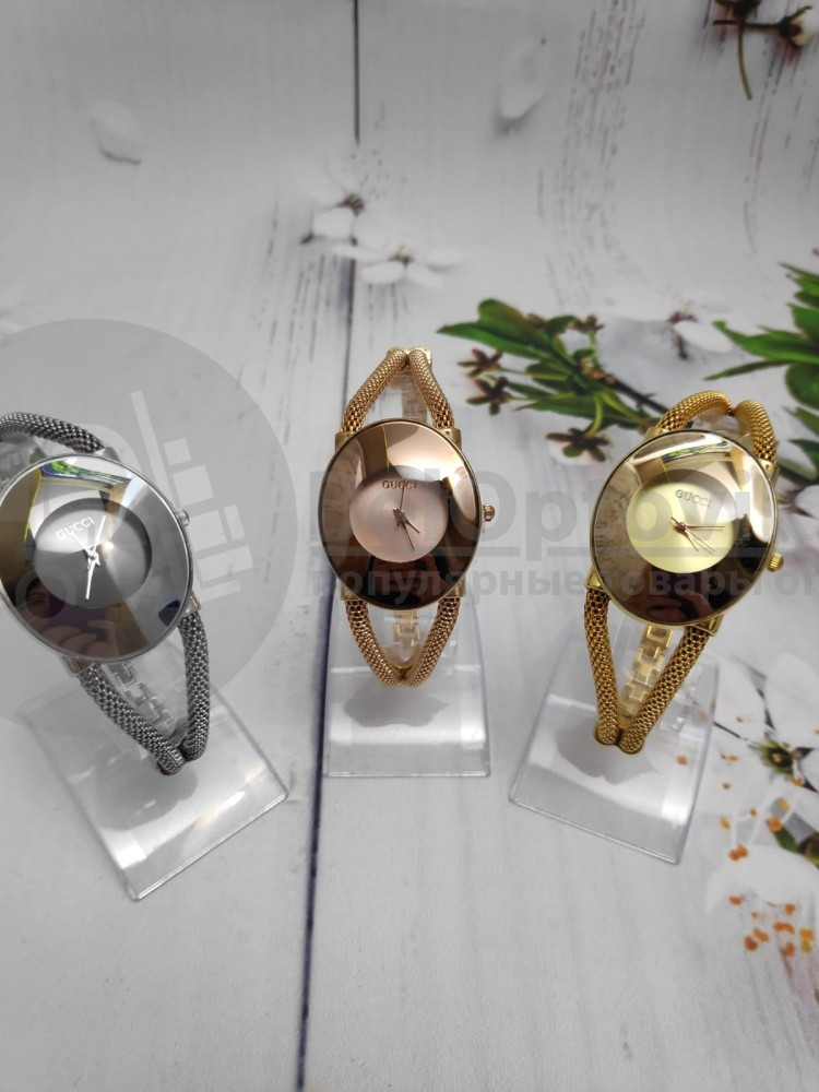 Часы браслет женские Gucci Серебро / циферблат черный - фото 3 - id-p181592425
