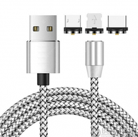 Магнитный кабель USB - Lightning X-Cable Metal Magnetic 360 для Aplle, Micro-USB, Type-C Серебро