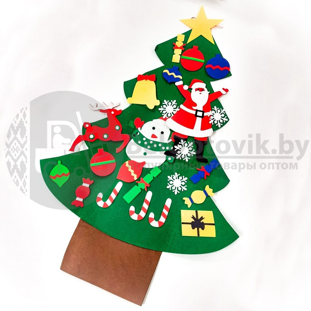 Елочка из фетра с новогодними игрушками липучками Merry Christmas, подвесная, 93 х 65 см Декор В - фото 4 - id-p181589335