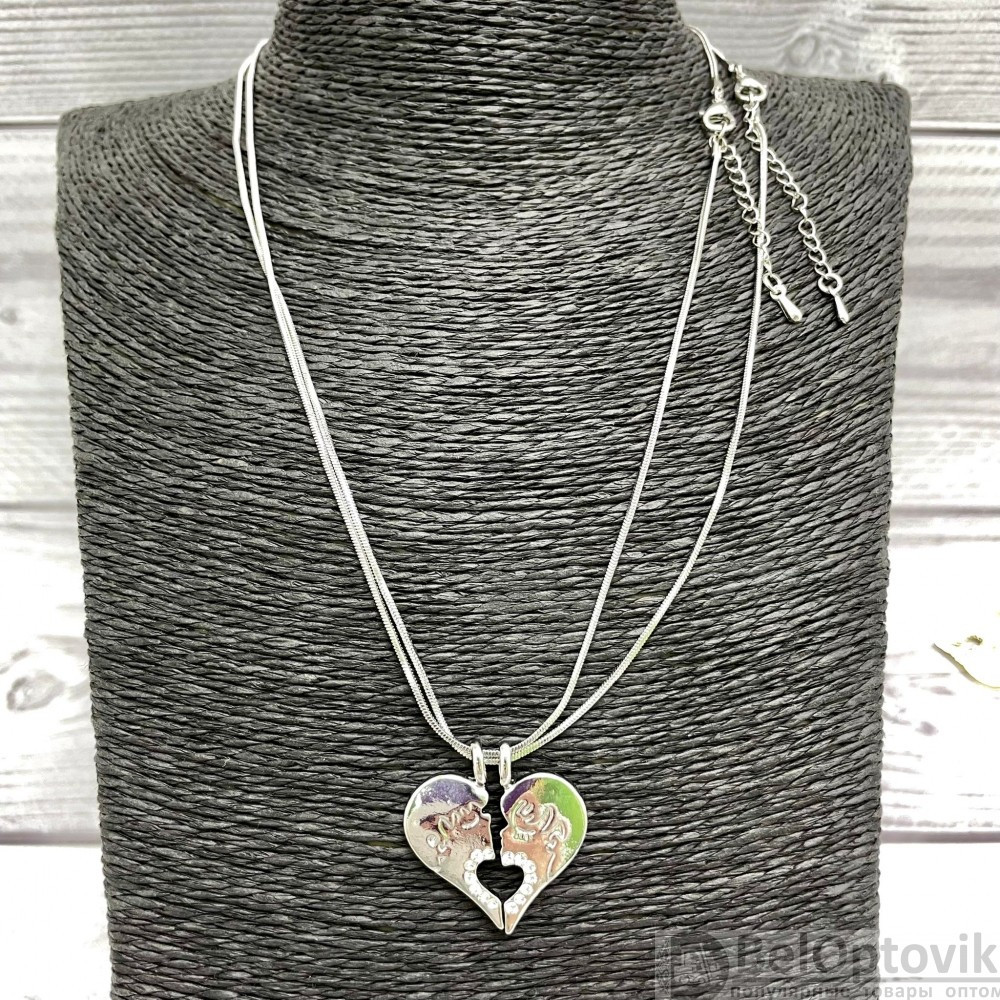 Парная подвеска Сердце на цепочках (2 цепочки, 2 половинки сердца) Золото - Серебро - фото 7 - id-p181592566
