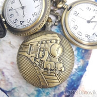 Карманные часы с цепочкой и карабином Паровоз в пути, фото 1